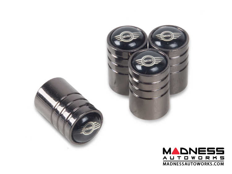 MINI Valve Caps (4) - V7 - Metalic Black w/ MINI Logo 